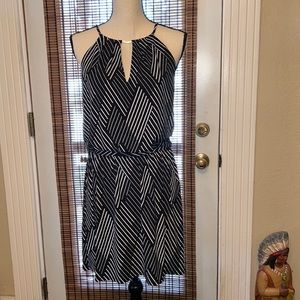 White House Black Market Sleeveless Dress w/Belt Black & White Geo Sz MD NWT